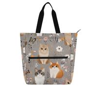 Borsa a tracolla decorativa per bambini, ragazzi e ragazze, con simpatici gatti somali e fiori grigi, borsa a tracolla leggera con cerniera per scuola e tempo di gioco arcobaleno bolso para