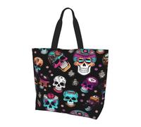 Borsa a tracolla di grande capacità con stampa di teschi e zucchero, per uso quotidiano, ufficio, viaggi, shopping