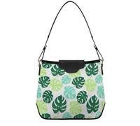 Borsa a tracolla di medie dimensioni con tasche con cerniera, borsa tote da ufficio per vacanze, per donne, per appuntamenti notturni, città, borsa hobo con foglie tropicali bianche