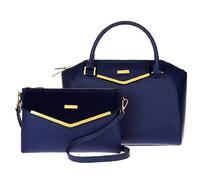 Borsa A Tracolla E Clutch In Pelle JOY & IMAN Con Dettagli In Velluto - Blu Navy
