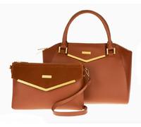 Borsa A Tracolla E Clutch In Pelle JOY & IMAN Con Dettagli In Velluto Cognac