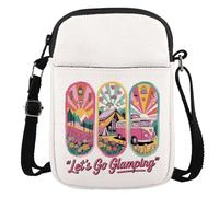Borsa a tracolla estiva retrò rosa da campeggio con scritta "Let's Go Glamping Camp", Go Glamping Cr Eu, 5.91 Inches ×8.27 Inches