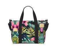 Borsa a tracolla estiva tropicale hawaiana con stampa di foglie di palma con cerniera, borsa casual per viaggi nel fine settimana e shopping in palestra, Nero , Taglia unica, Borsa da viaggio