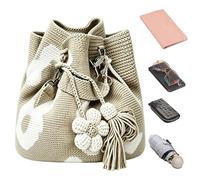Borsa a tracolla fatta a mano all'uncinetto da donna, borsa da spiaggia con accenti floreali 3D e nappe, borse da spiaggia in tessuto floreale bohémien, per shopping, viaggi, uso quotidiano, Marrone