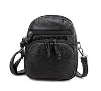 Borsa a tracolla for cellulare, borsa a in morbida pelle, da donna retrò multistrato di grande capacità(Black)