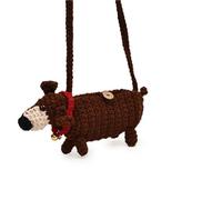 Borsa a tracolla for telefono lavorata a maglia for genitori e figli, realizzata a mano all'uncinetto, in lana, con simpatico cartone animato raffigurante un cane bassotto.(Red(finishedproduct))