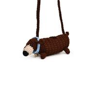 Borsa a tracolla for telefono lavorata a maglia for genitori e figli, realizzata a mano all'uncinetto, in lana, con simpatico cartone animato raffigurante un cane bassotto.(Blue(finishedproduct))