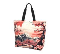 Borsa a tracolla giapponese Fuji da donna, con fiori di ciliegio, borsa per la spesa impermeabile, grande borsa con tasca interna, per lavoro, viaggi, scuola