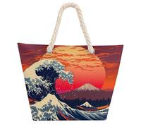 Borsa a tracolla giapponese The Great Wave per donne e uomini, borsa da spiaggia, borsa per lo shopping con manico in Hemprope