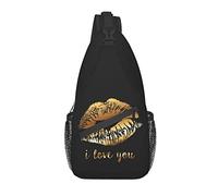 Borsa a tracolla Gold Lip San Valentino Escursionismo Daypack Crossbody Shoulder Backpack Travel Chest Pack for Men Women