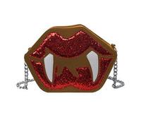 Borsa a tracolla gotica con paillettes per Halloween, dente vampiro a forma di labbro, borsa da sera con catena in metallo, borsa divertente per le donne, Marrone, One Size
