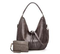 Borsa a tracolla grande capacità in pelle PU da donna 2 in 1 grigio chiaro