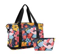Borsa a tracolla grande con fiori colorati e vibranti, borsa sportiva con borsa da toilette per escursionismo, multifunzione, fiori colorati, 1 taglia, Fiori colorati, Taille unique