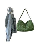 Borsa a tracolla grande e capiente da donna, in pelle scamosciata con rivetti, borsa a tracolla versatile for autunno e inverno, borsa a tracolla alla moda for i pendolari(Green)