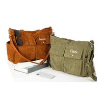 Borsa a tracolla grande personalizzata per donna e uomo, borsa tote in velluto a coste con nome ricamato e tasche multiple, tracolla casual grande con cerniera, borsa tote per laptop per il lavoro