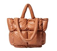 Borsa a tracolla imbottita da donna, borsa a tracolla di lusso, con cuscino morbido, trapuntata, gonfia, ad alta capacità ascellare, Marrone, Large