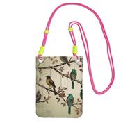 Borsa a tracolla impermeabile per cellulare, con uccelli sui rami, borsa a tracolla da donna, fucusia, taglia unica