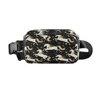Borsa a tracolla in bianco e nero con unicorni dorati, per donne e uomini, multiuso, con cinghia regolabile, per viaggi, corsa, escursionismo, bolso de lado para