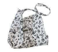 Borsa a tracolla in cotone con motivo floreale artistico Vintage Spazioso Carryall per gli acquisti e tutti i giorni, Black Flowers On Whi