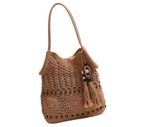 Borsa a tracolla in cotone leggero di grande capacità per le donne borsa con nappe decorative per un look elegante borsa tessuta fatta a mano, Caff, One Size