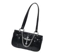 Borsa a tracolla in lega stile punk scuro con catena decorativa elegante ascella borsa ascellare per una dichiarazione di moda unica alternativa alla moda, Nero , One Size