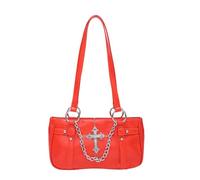 Borsa a tracolla in lega stile punk scuro con catena decorativa elegante ascella borsa ascellare per una dichiarazione di moda unica alternativa alla moda, Rosso, One Size