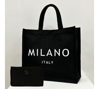 Borsa a tracolla in lino, include una borsa con stampa "MILANO ITALY" e una borsa piccola, con lettere, fiori, confezione regalo personalizzata, combinazione di borse piccole e grandi, adatta per matr
