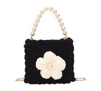 Borsa a tracolla in maglia di alta qualità, design leggero, borsa a tracolla da sera, borsa casual per donne e ragazze, borsa a tracolla con fiori, Nero , One Size
