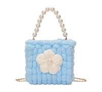 Borsa a tracolla in maglia di alta qualità, design leggero, borsa a tracolla da sera, borsa casual per donne e ragazze, borsa a tracolla con fiori, blu cielo, One Size