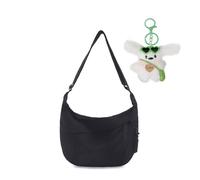 Borsa a tracolla in nylon a mezza luna, grande borsa a tracolla in nylon, colore nero, borsa a tracolla casual, alla moda, con ciondolo decorativo per tutti i giorni e il lavoro