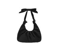 Borsa a tracolla in nylon con fiocco e mezzaluna, grande borsa tote con scomparto increspato, borsa hobo per donne, shopping, lavoro, viaggi, Nero , 15.35x13.39x1.97inch