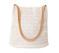 Borsa a Tracolla In Paglia Boemia Estiva Borsa da Spiaggia da Donna a Mano con PU Tracolla Per Viaggi Data E Vacanze Uso Quotidiano Beige