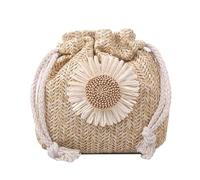 Borsa A Tracolla in Paglia Con Coulisse - Secchiello Per Shopping, Viaggi E Vacanze Al Mare,Cachi