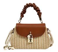 Borsa a tracolla in paglia da donna intrecciata a mano Borsa a tracolla in pelle con manico superiore piccola borsa boho borsa da spiaggia in rattan, Marrone-A., Taglia unica