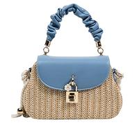 Borsa a tracolla in paglia da donna intrecciata a mano Borsa a tracolla in pelle con manico superiore piccola borsa boho borsa da spiaggia in rattan, Blue-A., Taglia unica