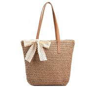 Borsa a tracolla in paglia, estiva, pochette, fatta a mano, borsa a tracolla ascellare, per spiaggia e viaggi, Cachi, free