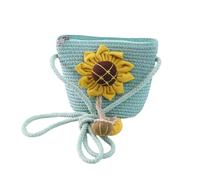 Borsa a tracolla in paglia fatta a mano da bambina, borsa a tracolla Boho per ragazze, borsa a tracolla casual con tracolla regolabile, borsa da spiaggia estiva leggera (Green-2, One Size)