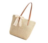Borsa a tracolla in paglia intrecciata con fiocchi per donne alla moda alla ricerca di accessori unici e amichevoli Borsa a tracolla dal design unico, Beige
