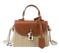 Borsa a tracolla in paglia per donna borsa a tracolla intrecciata a mano in pelle maniglia superiore piccola borsa Boho borsa rattan borse da spiaggia, Marrone-b, Taglia unica