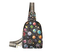 Borsa a tracolla in pelle colorata carina alla moda del pianeta del fumetto piccola borsa a tracolla per il pacchetto di giorno, Pianeta colorato carino cartone animato, 1 size