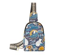 Borsa a tracolla in pelle con fanny pack da donna Boho Space Polar Bear alla moda per escursioni, boho spazio orso polare
