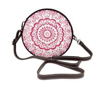 Borsa a tracolla in pelle con mandala indiano con cuori, semplice da donna, rotonda, borsa a tracolla