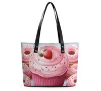 Borsa a tracolla in pelle con motivo a ciam e cupcake rosa, borsa a mano alla moda da donna, per tutti i giorni e per i viaggi