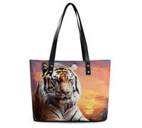 Borsa a tracolla in pelle con motivo tigre colorata al tramonto, borsa a mano alla moda da donna, per tutti i giorni e per i viaggi