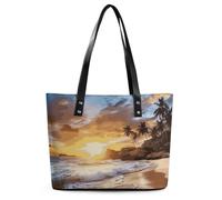 Borsa a tracolla in pelle con motivo tramonto sulla spiaggia, borsa a mano da donna alla moda, per tutti i giorni e per i viaggi