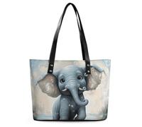 Borsa a tracolla in pelle con ricamo di colibrì con fiori per le donne borse con manico superiore borse casual da lavoro Tote borsa a tracolla da viaggio, Carino Elefante Giocare Bolle, 29*34*14cm