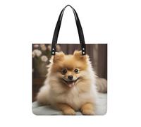 Borsa a tracolla in pelle, con stampa di un simpatico cane Pomerania, borsa a tracolla con grande capacità, borsa tote per lavoro, shopping, viaggi, fine settimana