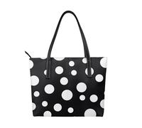 Borsa a tracolla in pelle con stampa tradizionale africana in stile bohémien, riutilizzabile, con cerniera e tasche, borsa per la spesa, per lavoro, scuola, viaggi, Black & White Big Dot, Taglia unica