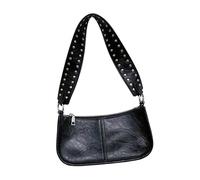 Borsa a tracolla in pelle PU alla moda per le donne anni '90 stili retrò rivetti borchiati borsa a tracolla con due cinghie borsa per il pendolarismo quotidiano, Nero , One Size