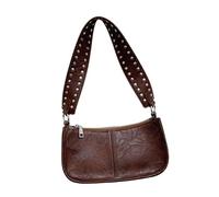 Borsa a tracolla in pelle PU alla moda per le donne anni '90 stili retrò rivetti borchiati borsa a tracolla con due cinghie borsa per il pendolarismo quotidiano, Colore caffè., One Size